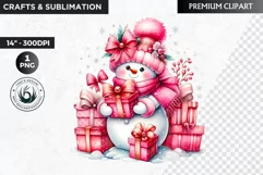 Pink Snowman clipart, Christmas clipart, winter clipart PNG Product Image 1