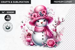 Pink Snowman clipart, Christmas clipart, winter clipart PNG Product Image 1