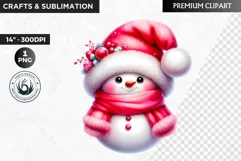 Pink Snowman clipart, Christmas clipart, winter clipart PNG Product Image 1