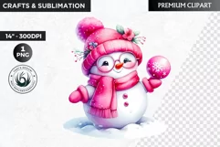Pink Snowman clipart, Christmas clipart, winter clipart PNG Product Image 1