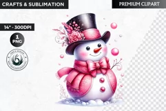 Pink Snowman clipart, Christmas clipart, winter clipart PNG Product Image 1