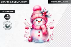 Pink Snowman clipart, Christmas clipart, winter clipart PNG Product Image 1