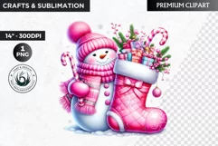Pink Snowman clipart, Christmas clipart, winter clipart PNG Product Image 1