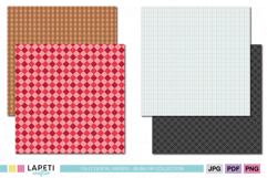 Warm plaid digital papers with traditional holiday colors, perfect for festive scrapbooking and printables.