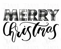 Merry Christmas | Buffalo Plaid Png | Black and White Product Image 10