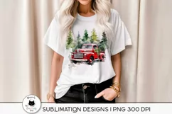 woman wearing the shirt with christmas truck illustration