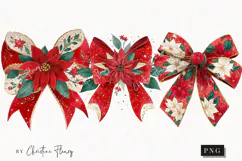 Poinsettia Bow Clipart | Christmas PNG Product Image 1