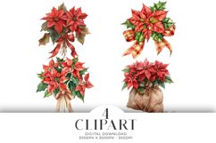 Christmas Poinsettia Clipart Illustrations Watercolor