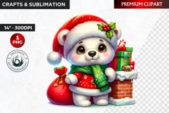 Christmas clipart, Polar Bear, winter clipart, Santa hat PNG Product Image 1