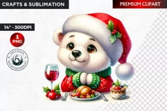 Christmas clipart, Polar Bear, winter clipart, Santa hat PNG Product Image 1