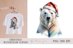 Watercolor Christmas polar bear in Santa hat clipart- 1 png Product Image 1