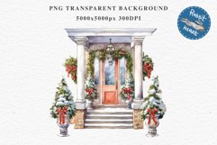 Christmas Porch Front Door Entry Decor Clipart PNG Scrapbook Nursery wall art card making collage printable files xmas decor junk journal sublimation santa watercolor Christmas Porch Front Door, xmas clipart, sublimation nursery, holiday winter Entry Deco