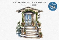 Christmas Porch Front Door Entry Decor Clipart PNG Scrapbook Nursery wall art card making collage printable files xmas decor junk journal sublimation santa watercolor Christmas Porch Front Door, xmas clipart, sublimation nursery, holiday winter Entry Deco