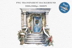 Christmas Porch Front Door Entry Decor Clipart PNG Scrapbook Nursery wall art card making collage printable files xmas decor junk journal sublimation santa watercolor Christmas Porch Front Door, xmas clipart, sublimation nursery, holiday winter Entry Deco