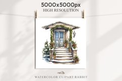 Christmas Porch Front Door Entry Decor Clipart PNG Scrapbook Nursery wall art card making collage printable files xmas decor junk journal sublimation santa watercolor Christmas Porch Front Door, xmas clipart, sublimation nursery, holiday winter Entry Deco