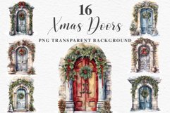 watercolor Christmas Porch Front Door, xmas clipart, sublimation nursery, holiday winter Porch Front Door Entry Decor Clipart PNG Scrapbook Nursery wall art card making collage printable files xmas decoration junk journal sublimation designs santa