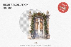 watercolor Christmas Porch Front Door, xmas clipart, sublimation nursery, holiday winter Porch Front Door Entry Decor Clipart PNG Scrapbook Nursery wall art card making collage printable files xmas decoration junk journal sublimation designs santa