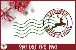 Reindeer Express mail Christmas stamp being shown on a white background