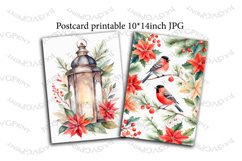 Christmas Postcard 10x14 Poinsettia bullfinches, flashlight Product Image 1