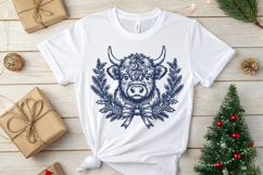 Christmas Highland Cow SVG | Snowflake Cute Winter Design Product Image 2