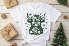 Christmas Highland Cow SVG | Snowflake Cute Winter Design Product Image 2