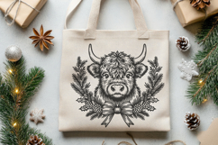 Christmas Highland Cow SVG | Snowflake Cute Winter Design Product Image 3