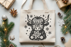 Christmas Highland Cow SVG | Snowflake Cute Winter Design Product Image 3