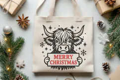 Christmas Highland Cow SVG | Merry Christmas Sign Design Product Image 2