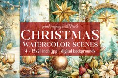 Christmas Card Backgrounds, Watercolor Holiday Scenes, s6 Product Image 1