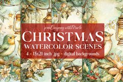 Christmas Card Backgrounds, Watercolor Holiday Scenes, s9 Product Image 1