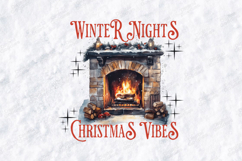 Cozy Winter Nights Christmas Vibes Fireplace Watercolor PNG Product Image 1