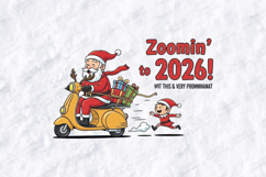 Zoomin To 2026 Santa Scooter Tshirt Design New Year Art Product Image 3