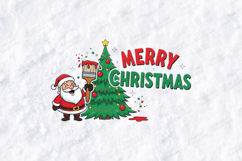 Santa and Christmas Tree Merry Christmas Cute Holiday Shirt Product Image 3