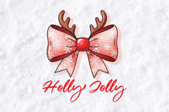 Holly Jolly Reindeer Bow Christmas Holiday T Shirt Design Product Image 3