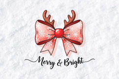 Merry and Bright Reindeer Bow Christmas T Shirt Design Product Image 3