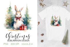 Christmas Sublimation Design PNG - Watercolor Bunny clipart Product Image 1