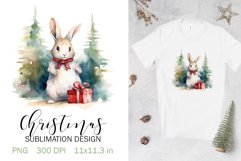 Christmas Sublimation Design PNG - Watercolor Bunny clipart Product Image 1