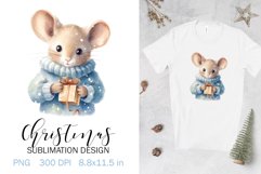 Christmas Sublimation Design PNG - Watercolor Mouse clipart Product Image 1