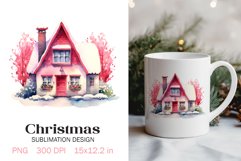 Christmas Sublimation Design PNG - Watercolor Pink Cozy Home Product Image 1