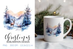 Christmas Sublimation Design PNG - Watercolor Deer clipart Product Image 1