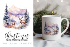 Christmas Sublimation Design PNG - Watercolor Deer clipart Product Image 1