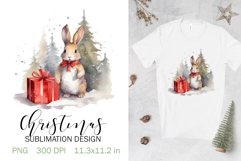 Christmas Sublimation Design PNG - Watercolor Bunny clipart Product Image 1