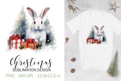 Christmas Sublimation Design PNG - Watercolor Bunny clipart Product Image 1