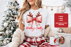 Holly Jolly Reindeer Bow Christmas Holiday T Shirt Design Product Image 1