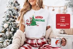 Santa and Christmas Tree Merry Christmas Cute Holiday Shirt Product Image 1