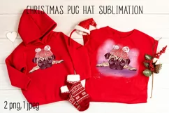 Christmas pug in winter hat sublimation - dog clipart Product Image 1