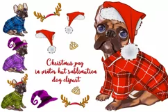 Christmas pug in winter hat sublimation - dog clipart Product Image 1