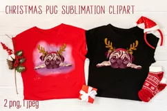 Christmas pug with horns sublimation - dog clipart Product Image 1