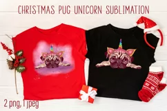 Christmas pug in unicorn sublimation - dog clipart Product Image 1
