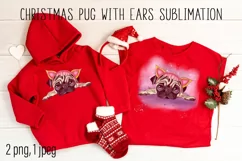 Christmas pug in with ears sublimation - dog clipart Product Image 1